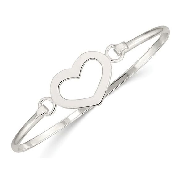 Sterling Silver Polished Heart Bangle Bracelet